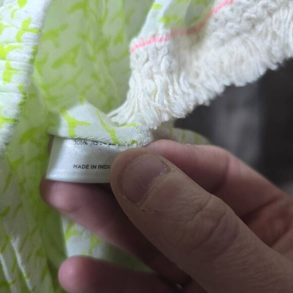 Roberta Roller Rabbit Chartreuse All Over Print Off Shoulder Fringe Blouse - Picture 5 of 5